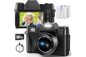 TOIAUAHA Digital Camera AutoFocus 4K 56MP UHD Vlogging Camera with 16X Digital Zoom 3.0 Inch Compact Camera with 180 Degree Rotation Flip Screen Camera for Beginners Adults 32GB Micro SD Card & 2 Batteries