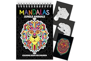 Finoly Mandala Kolorowanka dla Dzieci z 30 Wzorami | Kolorowanka ze Zwierzęcymi Mandalami | Mandala Kolorowanki dla Dzieci z DżungliZwierzętami A4 | Papier Premium | Spiralne Wiązanie | Noc