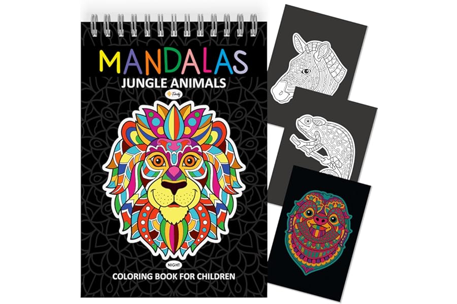 Finoly Mandala Colouring Book for Kids of Jungle Animals Reduces Stress | Mandala Animals Coloring Book Creativity and Mindfulness | Mandala Colouring Books Kids in A4 | Mandalas Books for Children