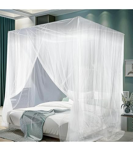 Support De Lit à Baldaquin En Acier Inoxydable KKPW - Cadre Moustiquaire Robuste Pour Lit 200x220cm, Facile à Monter