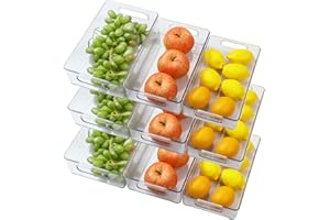 DUBUOZA Lot de 9 Bacs de Rangement Garde-Manger (3 Tailles),Organiseur Frigo Cusine Rangement Frigo,Convient pour Cuisine, Tiroir, Congélateur, Salle de Bain, Garde-manger (9)