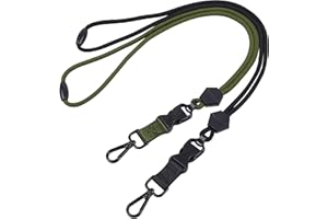 Wisdompro Paquete de 2 cordones redondos duraderos de 23 pulgadas con hebilla de seguridad, hebilla desmontable y gancho de metal para soporte de tarjetas de identificación y llaves, color negro y