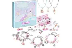 AUAUY Zestaw do tworzenia bransoletek z zawieszkami, 66 szt., prezenty dla dziewcząt, zestaw do produkcji biżuterii, sztuka i rękodzieło dla dzieci, wypełniacze pończoch, wiek 5-10 lat, różowy