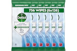 Dettol Antibacterial Cleansing Surface Wipes, Fragrance Free, 756 Wipes (126 x 6pck) Large Value, Disinfectant, Home Hygiene, Biodegradable, Kills 99.9 Percent of Germs