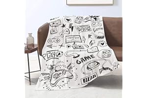 ‎DOMGOGE Gaming Geschenke für Junge Kinder Geburtstag Videospiel Gamepad Kuscheldecke Flauschig Flanell Fleecedecke Decke Game Jugendliche Jungen Graffiti Spieler Wohndecke für Sofa, Weiß, 130cm x 152cm