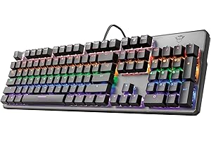 Trust Gaming GXT 865 Asta RGB Mechanical Gaming Keyboard, Red Switches (Linear and Silent), Rainbow Backlit Keys, Metal Top Plate, UK Layout, Black