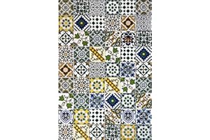 GENERICO 54 Mattonelle MISTE in ceramica smaltata. Pacco da 54 mattonelle decorate 10 X 10 cm spessore 0,6 cm - Mattonelle Tunisine. Serigrafia Artigianale. Adatte a rivestimento (Green Mountains)