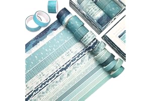 NAPACOH 12 Rouleaux De Ruban De Masquage Washi Ensemble, Ruban De Masquage Décoratif Japonais Inscriptible Vintage Washi Pour Bricolage Artisanat Arts Scrapbooking Journal Planificateurs Cadeau Piste bleue