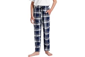 MoFiz Schlafanzughose Jungen Baumwolle Lang Pyjamahose Kinder Karierte Freizeithose Mädchen Weich Loungewear mit Taschen 8-18 Jahre