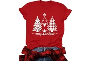 tiorhooe Christmas T Shirts 2025 Women Xmas T Shirt Ladies Funny Christmas Tshirt