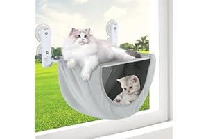 HOMBYS Cat Window Perch for Indoor,2 Layers Cat Hammock for Window,Double Layer Window Cat Bed, Sof Plush Cat Window Seat,Grey Foldable Cat Shelf Window with 4 Suction Cups & Solid Metal Frame