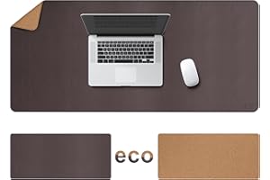 Cacoy Tappetino da Scrivania in pelle PU e Sughero, 120x60cm Tappetino per mouse Grande Sottomano da Scrivania Impermeabile per Ufficio e Casa (Marrone)