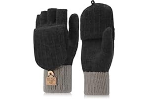 ViEinkaufen Fingerless Flip Thermal Gloves Knitted Finger Touchscreen Gloves Fingerless Convertible mittens for Men Women Skiing Cycling