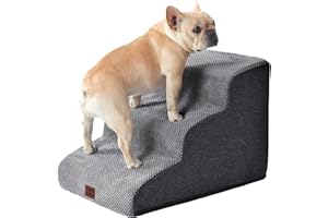 EHEYCIGA Escalier pour Chiens et Chats, Rampe pour Chien 3 Marches, Mousse Haute Densité, Surface Antidérapante, Housse Amovible et Lavable, pour Canapé et Lit, Gris