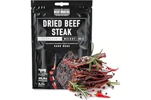 The Meat Makers Peppered Dried Beef Jerky Steak (100g) - Bistec de cecina de vaca seca, Cecina de Vaca, Carne Seca, Snack de Carne, Alto en Proteínas, Bajo en Calorías. Carne seca para personas.