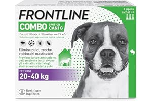 FRONTLINE Combo, 3 Pipette, Cane Taglia L (20 - 40 Kg), Antiparassitario per Cani e Cuccioli di Lunga Durata, Protegge il Cane e Anche la Casa da Pulci, Zecche, Uova e Larve, Antipulci 3 Pipette