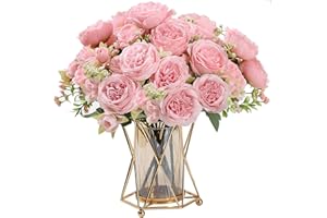 HNVNER 2 Bunches Artificial Peony, Peonia Seta Peonie Finte Realistiche Mazzi per Nozze, casa, composizioni floreali fai da te, Rosa