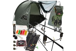 DNA Complete Carp Fishing Set up with Shelter Bivvy Rods Reels Alarms Net & Tackle