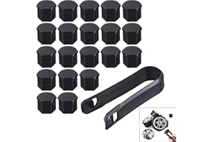 iwobi 20 Stück 19mm Auto Radschraubenkappen Radmutter Kappen Abdeckungen mit Entfernung Werkzeug (Schwarz)