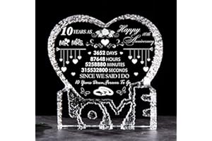 ERWEI 10th Anniversary Wedding Gifts for Wife Husband 10 Years of Marriage Gifts for Couple Laser Engraved Crystal Heart Paperweight Keepsake Decoration Romantic Wedding Present