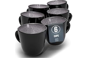 PURE LIVING INTERIOR DESIGN Ibiza Set of 6 Stoneware Mugs - Modern, Dishwasher, and Microwave-Safe - Stylish Coffee Mug Set - Coffee Cup - Cool Tea and Coffee Mug Set - Pure Living in Dark Grey