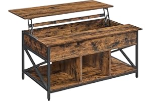 VASAGLE Table Basse, Table de Salon avec Plateau Relevable, avec Rangement Ouvert et Compartiment Caché, Barres en Forme de X, 60 x 100 x (48-62) cm, Marron Rustique et Noir LCT205B01