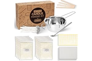 Anbar Candle Making Kit - Supplies Include 480g Soy Wax Flakes, Stainless Steel Heating Jug, Spoon, Centering Wood, Waxed Candle Wicks, Stickers and Magic Paper for Adults, Beginners, Kids