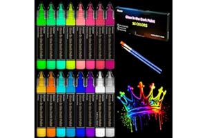 Roizefar Nachtleuchtende Farben 16×20ml, 3D Wasserfest Textilfarbe Farbe, glow in the dark Farben, Fluoreszierende Farbe DIY Leuchtet im Dunkeln Stofffarben Klebestift