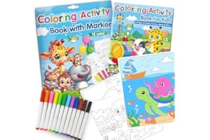 Elfew Libros para colorear para niños de 4 a 8 años, sin ensuciar maravillas con hoja de marcadores para niños, regalo para niños, libro para colorear con 56 hojas de dibujo y juegos, 12 marcadores de