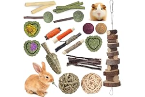 lisetar Rabbit Toys Guinea Pig Toys Hamster Toys Bunny Toys 18Pcs Natural Timothy Hay Sticks Apple Wood Sticks Chinchilla Toys for Teeth Care Handmade