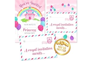 Kirsten McMillan 36 Princess Party Invites - Kids Childrens Birthday Party Invitations – Designed and Printed in the UK, Pink