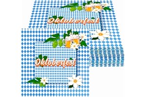 Oizemori 40 Stück 33x33 cm, Oktoberfest Servietten Blau Weiß, Oktoberfest Deko Set mit Papptellern und Bechern, traditionelle bayrische Dekoration im Rautenmuster für Bierfest Party