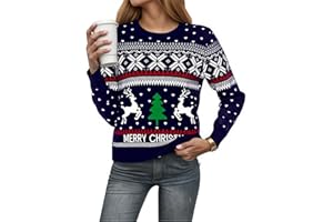 Bresdk Maglione Natalizio Donna Maniche Lunghe Maglioni Natalizi Famiglia Girocollo Pullover Natale Morbida e Calda Perfetto per Madre, Moglie, Amici, Coppie S-XXL