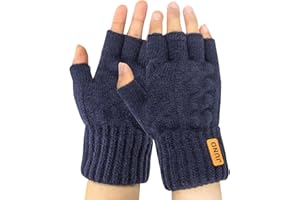 Zolunu Uomo Guanti invernali senza dita Guanti invernali caldi a mezzo dito Addensato elastico antivento Fluff foderato Guanti per la guida in esecuzione Sport digitazione