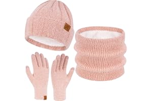 ZASFOU Donna Cappello Invernale Sciarpa Guanti Touch Screen Set Caldo Imitazione Visone Maglia Berretto Cappelli Pile Foderati Scaldacollo Guanto Regalo per Donna