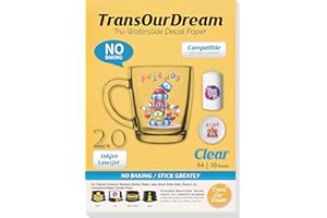 TransOurDream Tru-Waterslide Decal Paper Clear 2.0 A4 10 Sheets Printable Water Transfer Paper for Inkjet & Laser Printers,Water Slide Decals Transparent for Mugs,Tumblers, Candles，DIY Glasses