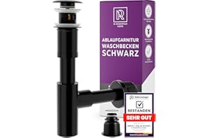 Siphon de lavabo design noir avec trop-plein, valve pop-up pour lavabo Siphon anti-odeurs en acier inoxydable M. ROSENFELD HOME