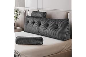 Z-hom Cojín para Libros, cuña, cojín de Lectura para Cama y sofá, cojín de Espalda, práctico Compartimento Lateral, Cubierta extraíble, con Almohada Redonda (Gris, 150 * 50 * 20cm)