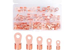 MOONSING Terminales de Anillo de Cobre, 80pcs Abrir Barril Cable Lug Crimp Conector Kit, Crimpado Conectores para Industria Eléctrica Sistema OT-10A 20A 30A 40A 50A
