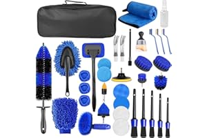 BUCOMTU 36 Piezas Kit Limpieza Coche,Cepillo Limpieza Coche Kit,Kit Limpieza Coche,Detailing CocheKit,Kit de Limpieza de Automóviles para Interiores y Exteriores