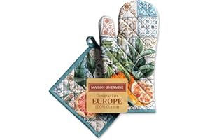 Maison d' Hermine Ofenhandschuh(19cm x 33cm) & Topflappen(20cm x 20cm) Ostern Küchenhandschuh aus 100% Baumwolle + Topflappen, hitzebeständig für Bankett, Grill, Agrume – Frühling/Sommer