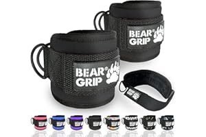 BEAR GRIP - Cinturini per Caviglie per Cavi - Chiusura Robusta, Anello in Acciaio Inox, Neoprene Regolabile - Premium per Allenamenti di Addominali, Glutei e Gambe