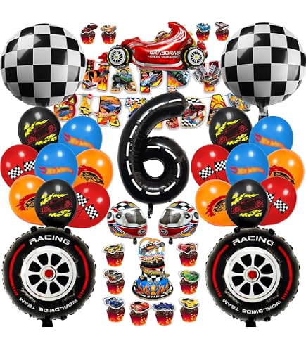 Set di 54 decorazioni per auto da corsa per compleanno, per feste di compleanno, per bambini, sport, compleanno