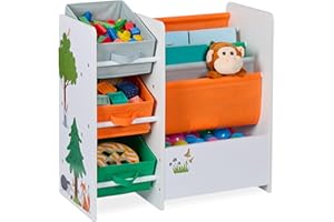 Relaxdays Scaffale per Bambini, 3 Box Porta Giochi e 4 Scomparti, Mobiletto Libreria, HLP 64 x 64 x 30 cm, Colorato