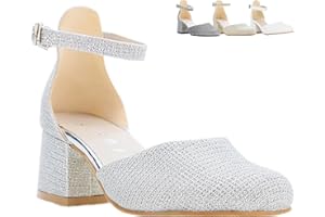 SIRRI Girls' Ankle Strap Block Heel Communion Shoes - Ideal for Weddings, Parties, and Formal Events