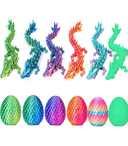 4 Bewegliche Drachen-Figuren – 3D-gedruckt, Bunt, Mit Gelenken, Zum Spielen & Dekorieren