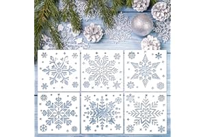 ABEILLO 6 Stück Weihnachten Schablonen, Große Weihnachts Schneeflocken Schablonen, Winter Schneeflocken Ornament zum Malen auf Holz, Wiederverwendbare Vorlagen für DIY Weihnachtskarte Heimdekoration