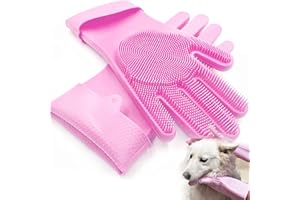 XFLYP Haustier Grooming Handschuhe, Pflegehandschuhe Katzen aus Silikagel Handschuh Bürste Katze, Aufhängbares Design, Baden und Massieren für Hunde und Katzen (Rosa)