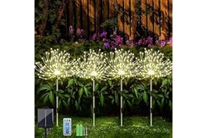 Sunlisky Solarlampen für Außen Garten, Pack of 4 120 LED 1200 mAh Timing and Brightness Adjustment Lights IP65 gartendeko für draußen wetterfest(4 Fireworks Lanterns) (warme Farbe)
