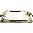 Zolten Silverplated 2Pc Extra Large And Large Sizes Rectangle Tray Set Gold/Silver Colour 50.5X34.5/43.5X29.7 cm